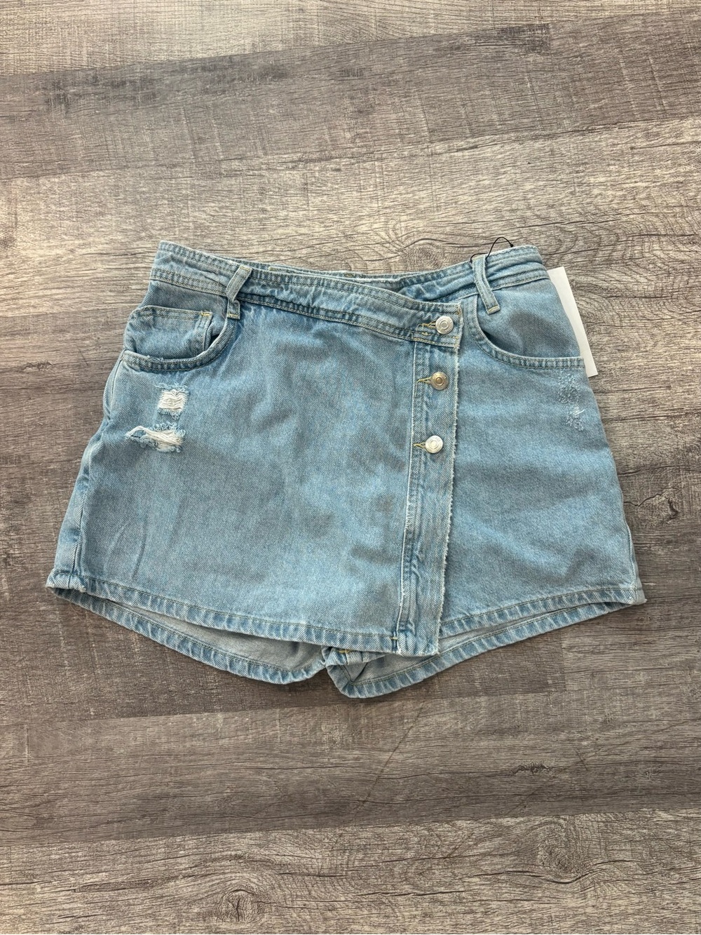 Zara Light Blue Denim Mini Skort with Front Buttons